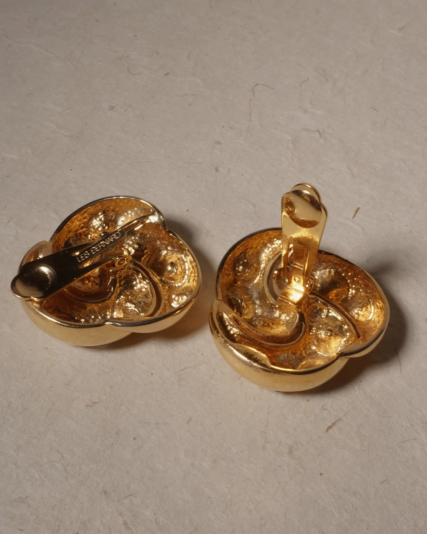 Vintage Oversized LB Bezeled Knot Clip Ons