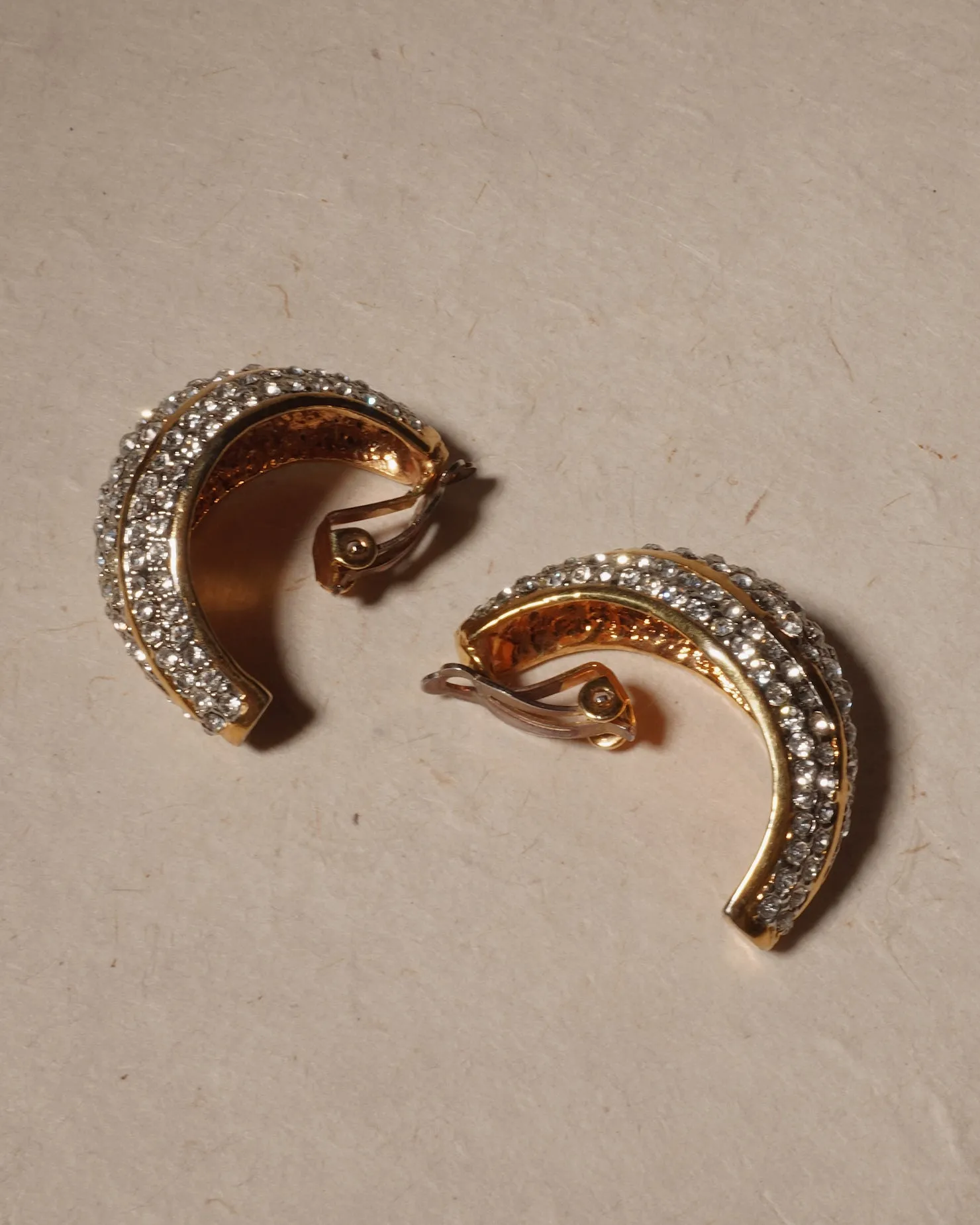 Vintage Oversized Pavé Crescent Clip Ons
