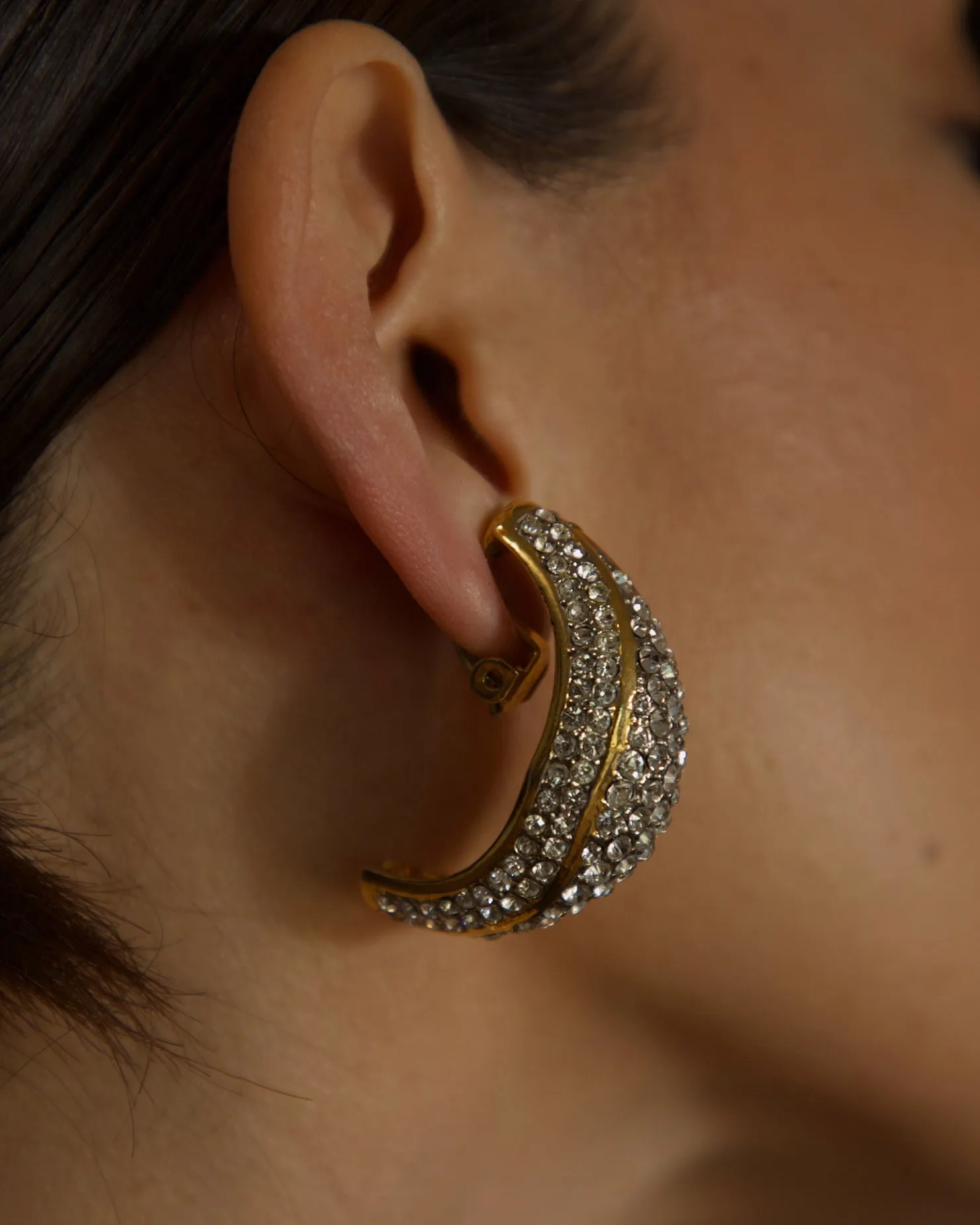 Vintage Oversized Pavé Crescent Clip Ons
