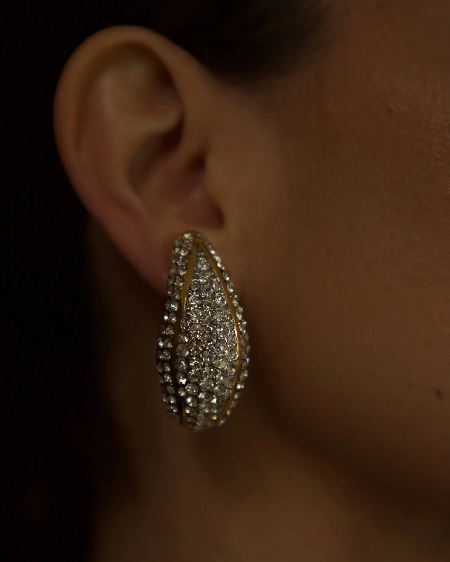 Vintage Oversized Pavé Crescent Clip Ons