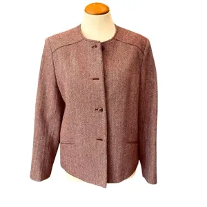 VINTAGE WOOL LADY JACKET ASTOR ONE BURGUNDY MAROON HERRINGBONE WINTER BLAZER