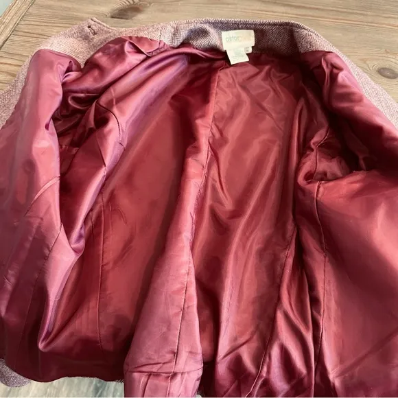 VINTAGE WOOL LADY JACKET ASTOR ONE BURGUNDY MAROON HERRINGBONE WINTER BLAZER