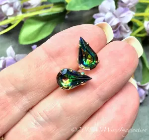 Vitrail Medium, Vintage Czech Crystal, 13 x 7.8mm Pear Shape With Prong Setting, 2pcs