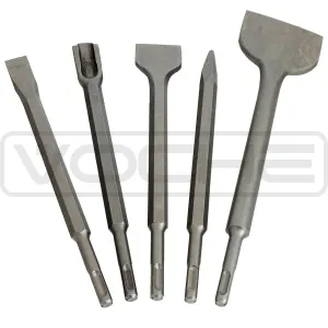 Voche® 5 Piece Sds  Chisel Set Including 3" Wide Offset - Groove - Point - Flat