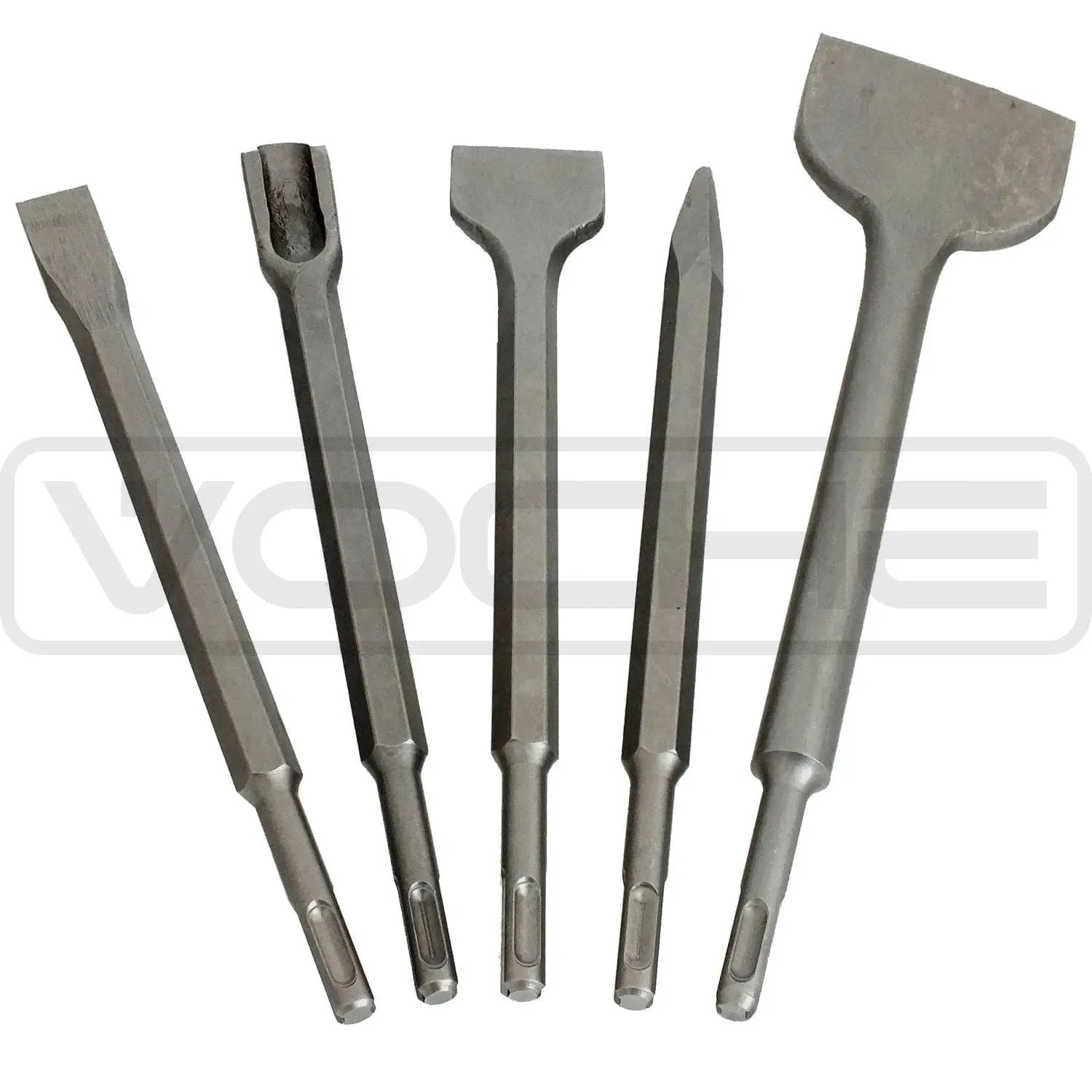Voche® 5 Piece Sds  Chisel Set Including 3" Wide Offset - Groove - Point - Flat