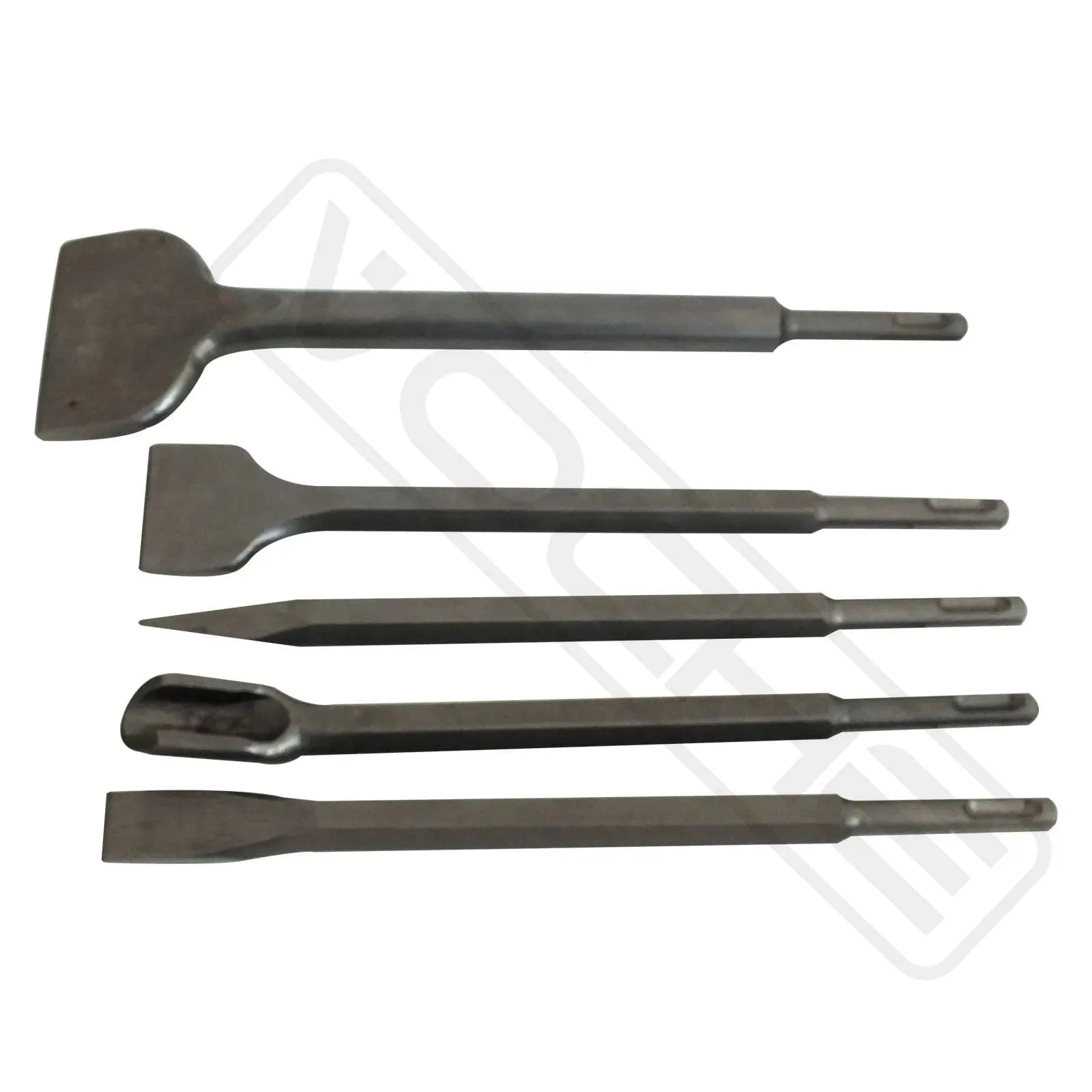 Voche® 5 Piece Sds  Chisel Set Including 3" Wide Offset - Groove - Point - Flat