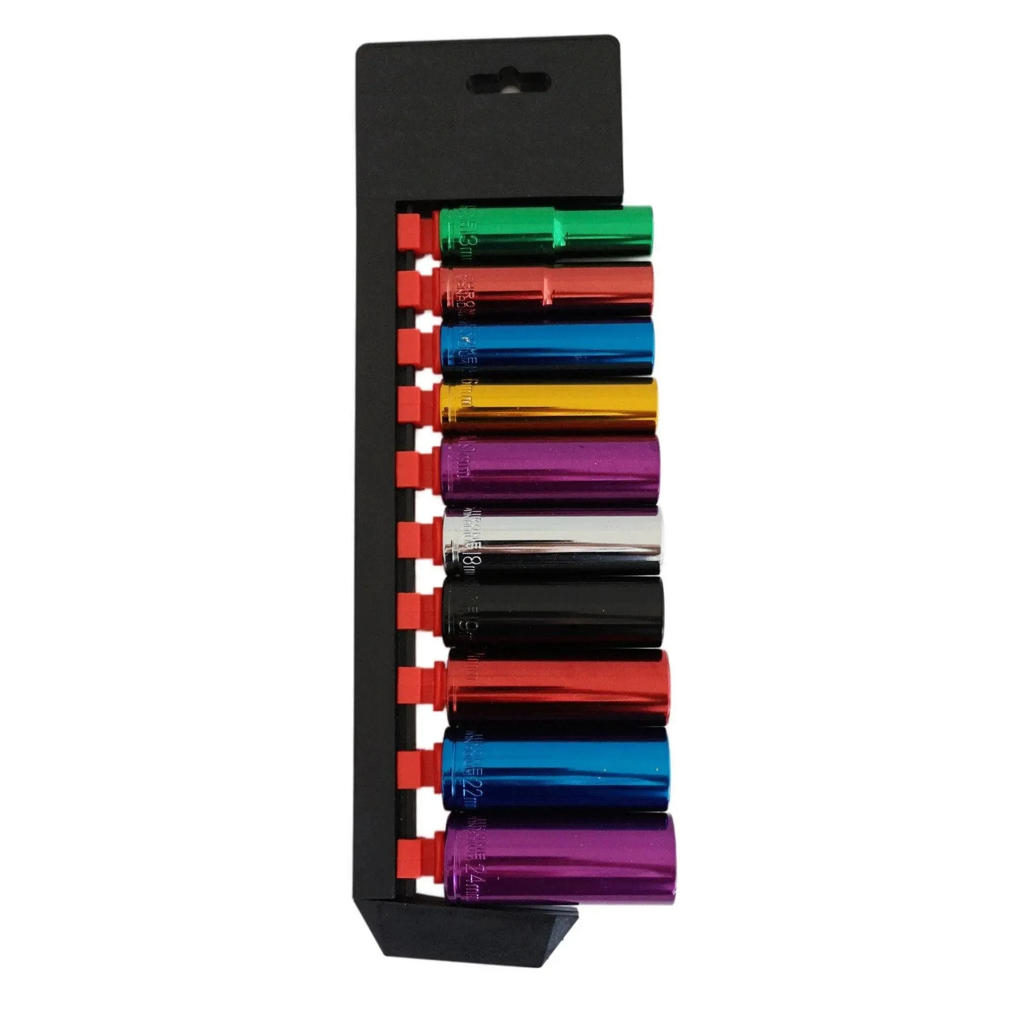 Voche Pro 10 Piece 1/2" Deep Drive Coloured Socket Set With Storage Rail