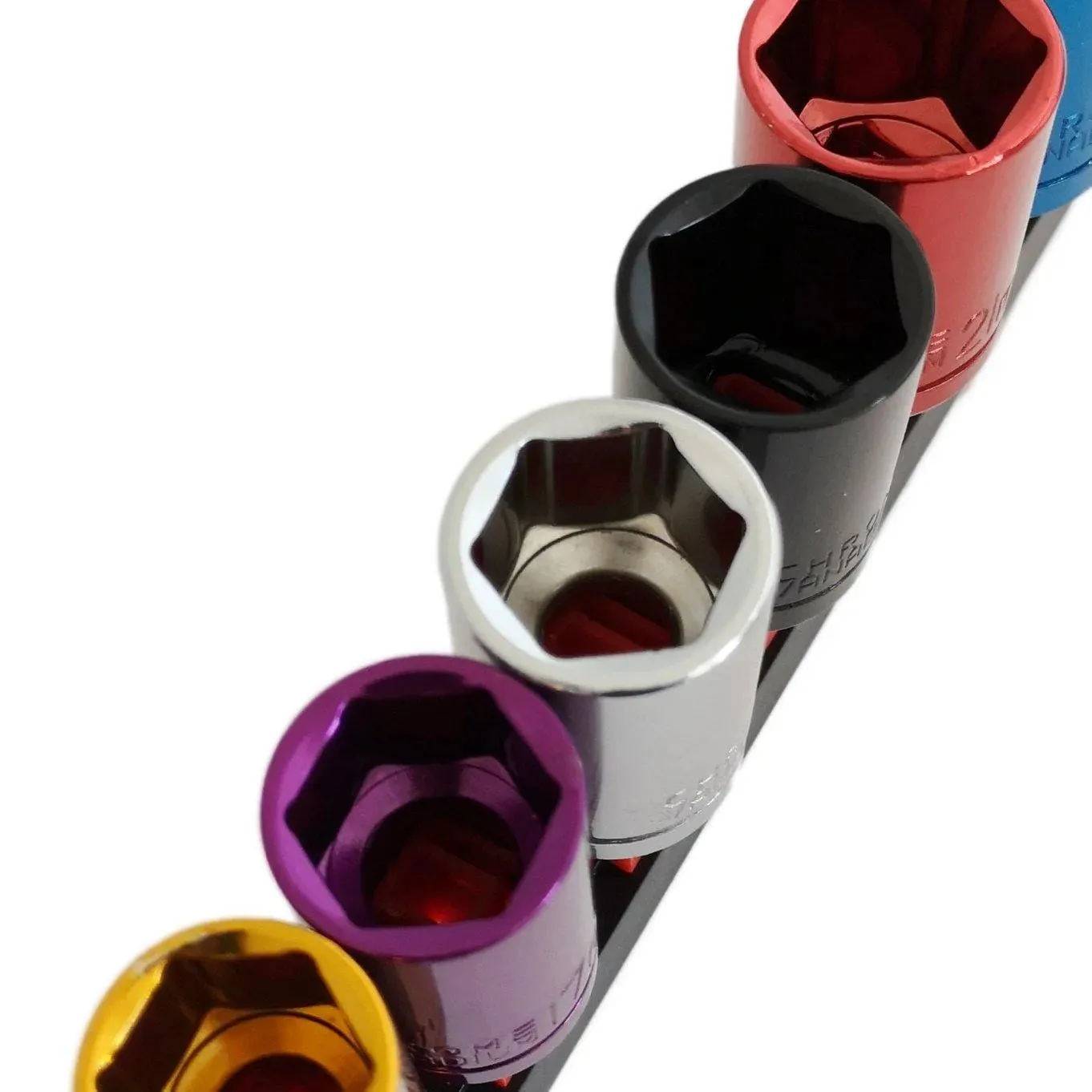 Voche® Pro 10 Piece 1/2" Drive Shallow Coloured Crv Socket Set Plus Storage Rail