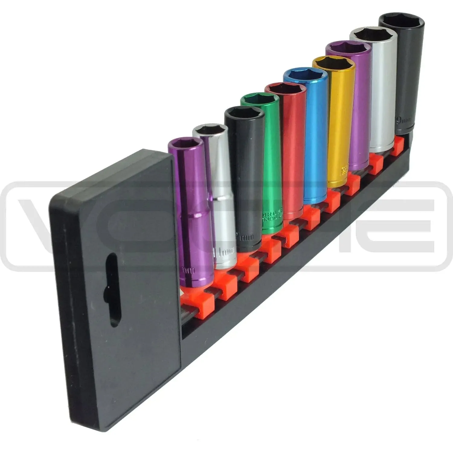 Voche® Pro 10 Piece 3/8" Deep Opti-Drive Coloured Socket Set With Storage Rail