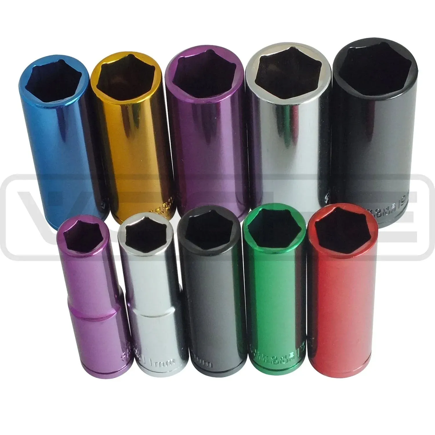 Voche® Pro 10 Piece 3/8" Deep Opti-Drive Coloured Socket Set With Storage Rail
