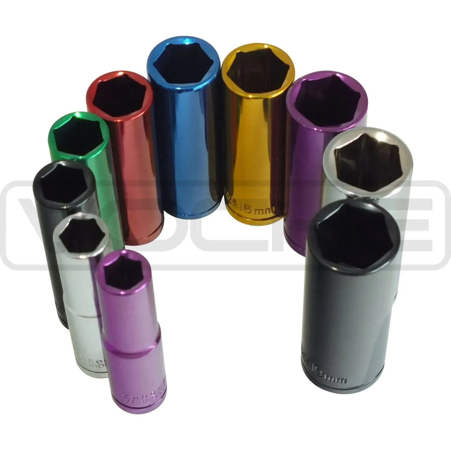 Voche® Pro 10 Piece 3/8" Deep Opti-Drive Coloured Socket Set With Storage Rail