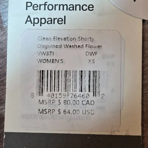 Vuori Womens Clean Elevation Shorty Bike Shorts In Dogwood Washed Flower XS NWT