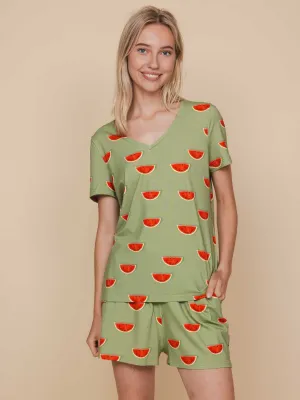 Watermelon V-neck T-shirt en Shorts set Dames