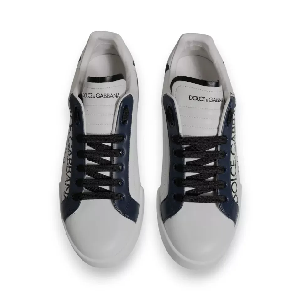 White Blue Leather Crown Milano Sneakers Shoes