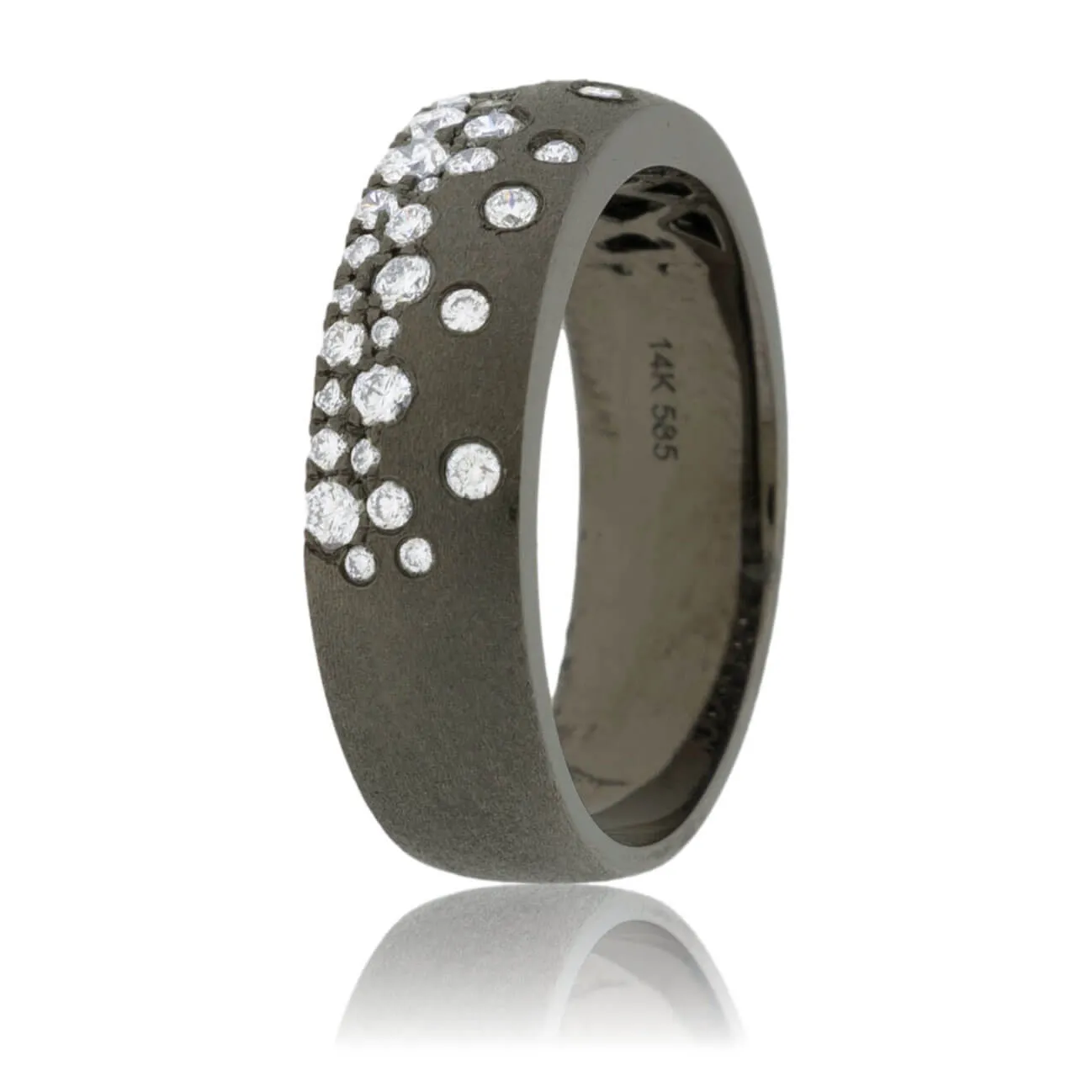 White Gold Black Satin Finish Flush Set Diamond Ring