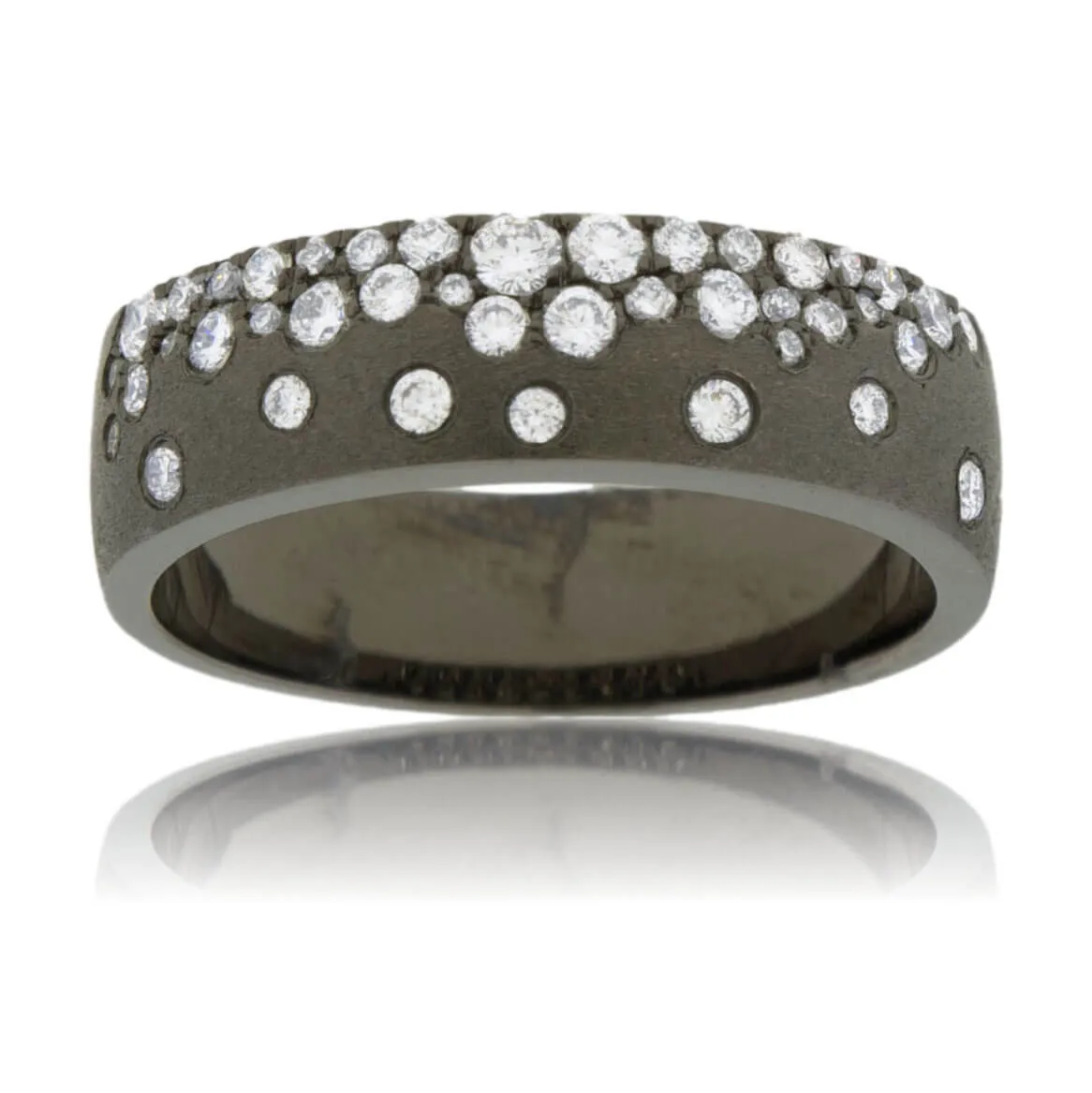White Gold Black Satin Finish Flush Set Diamond Ring