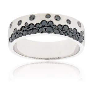 White Gold Satin Finish Flush Set Black Diamond Ring