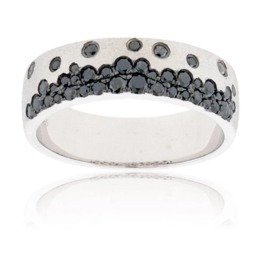 White Gold Satin Finish Flush Set Black Diamond Ring