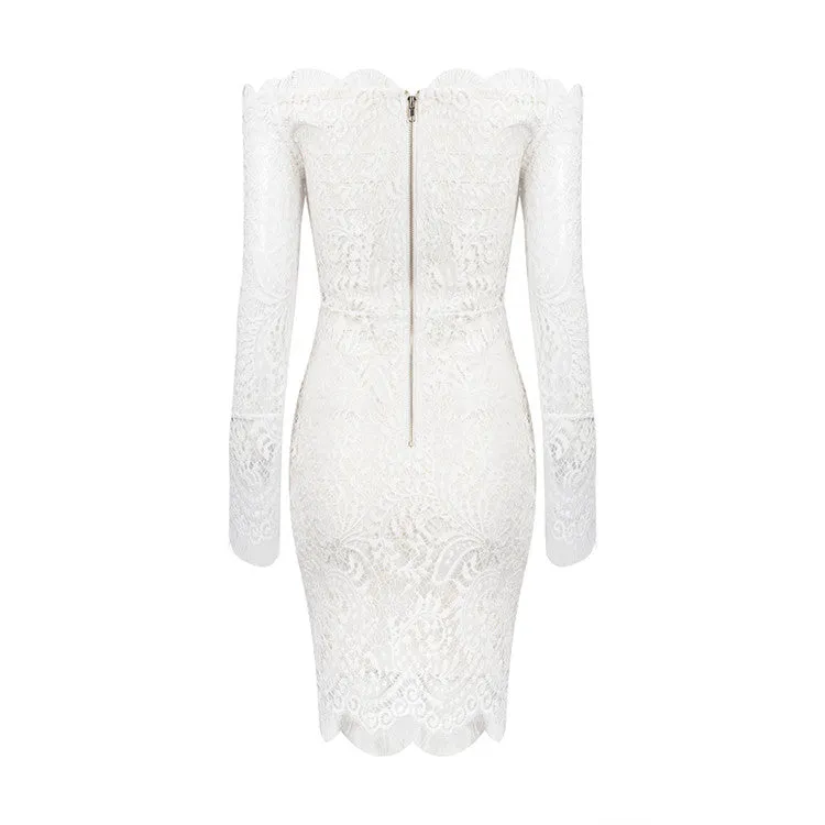 White Homecoming Dress,Lace Off shoulder Long Sleeves Homecoming Gowns,SH31