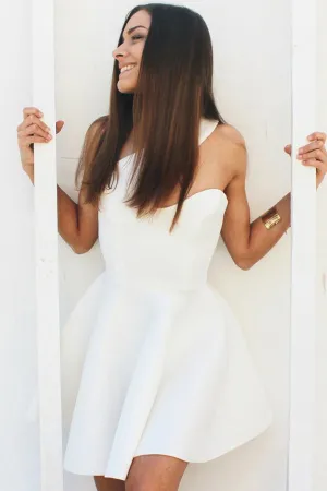 White One Shoulder Sleeveless Homecoming Dress,Simple Short Prom Dress, SH230