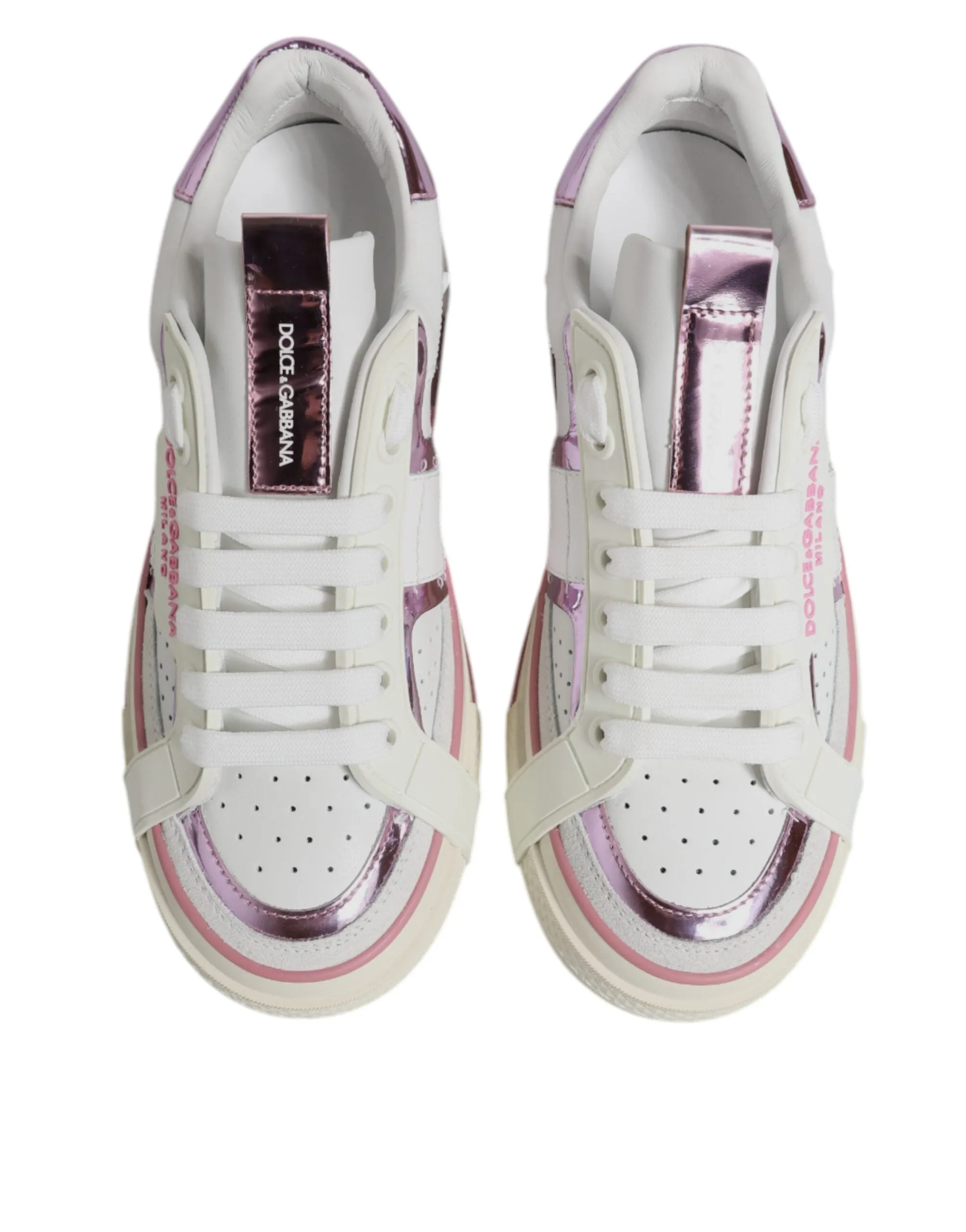 White Pink Leather Low Top Sneakers Shoes