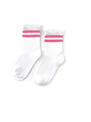 White   Pink Stripe top Socks • size 6-18m