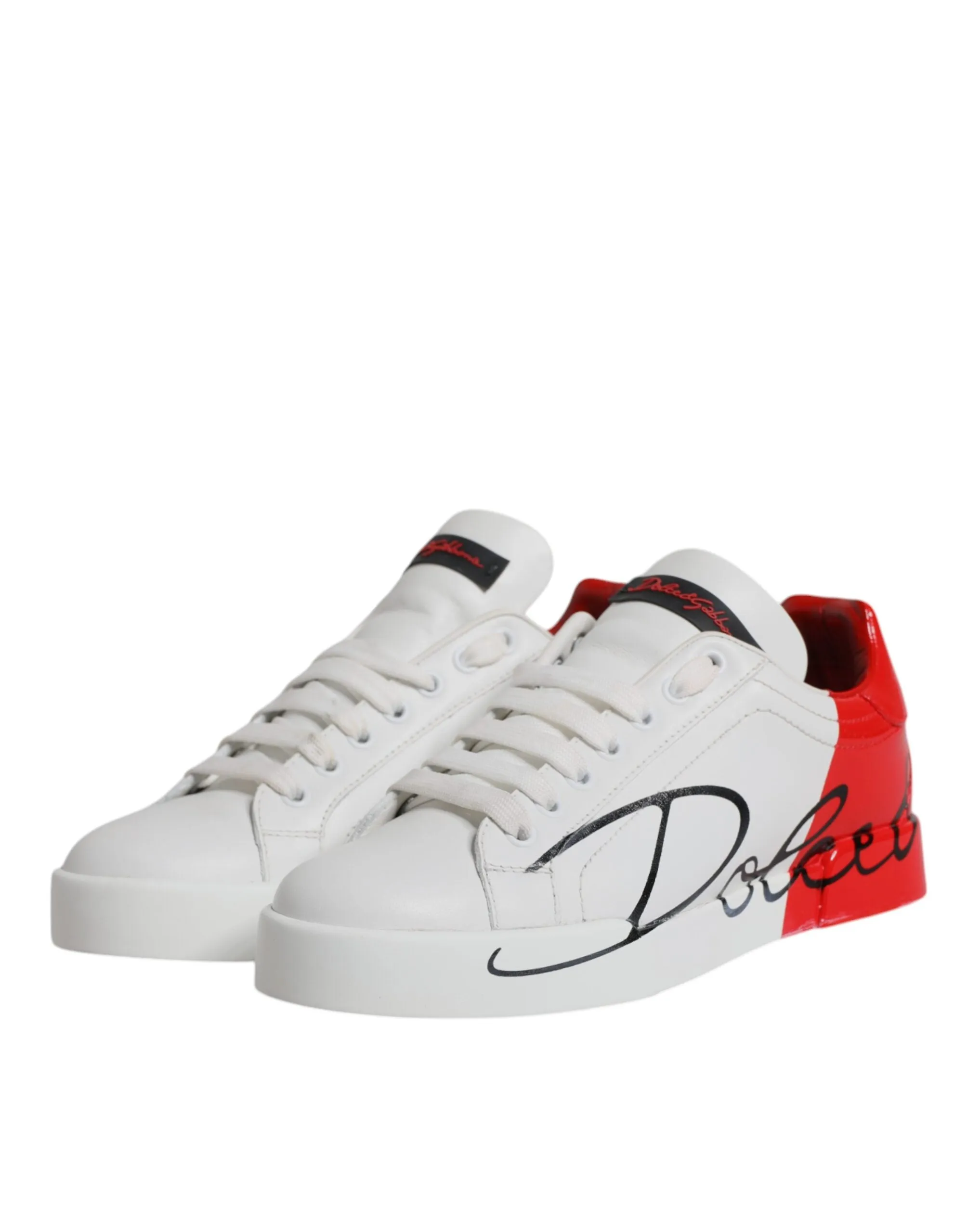 White Red Leather Logo Low Top Sneakers Shoes
