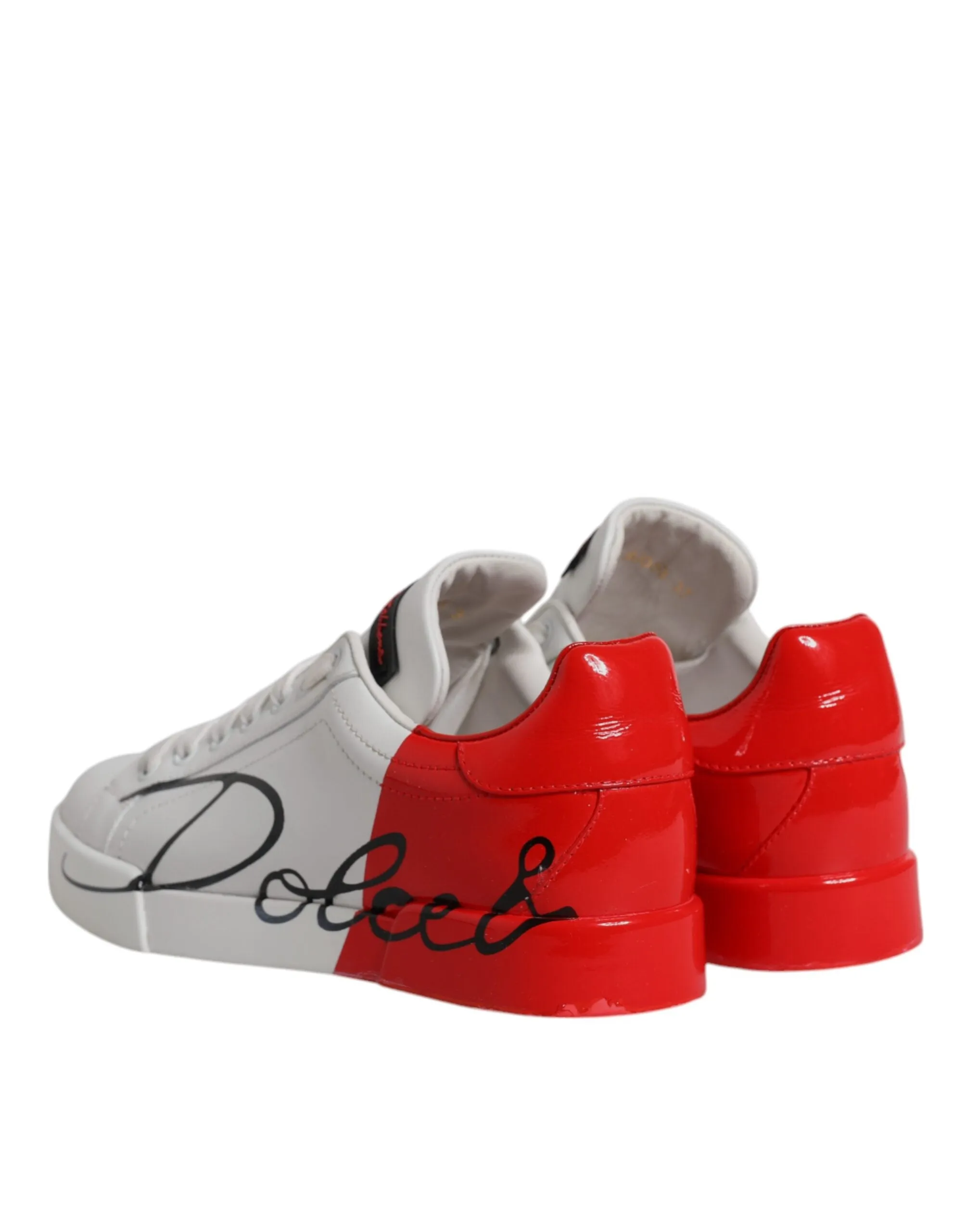 White Red Leather Logo Low Top Sneakers Shoes