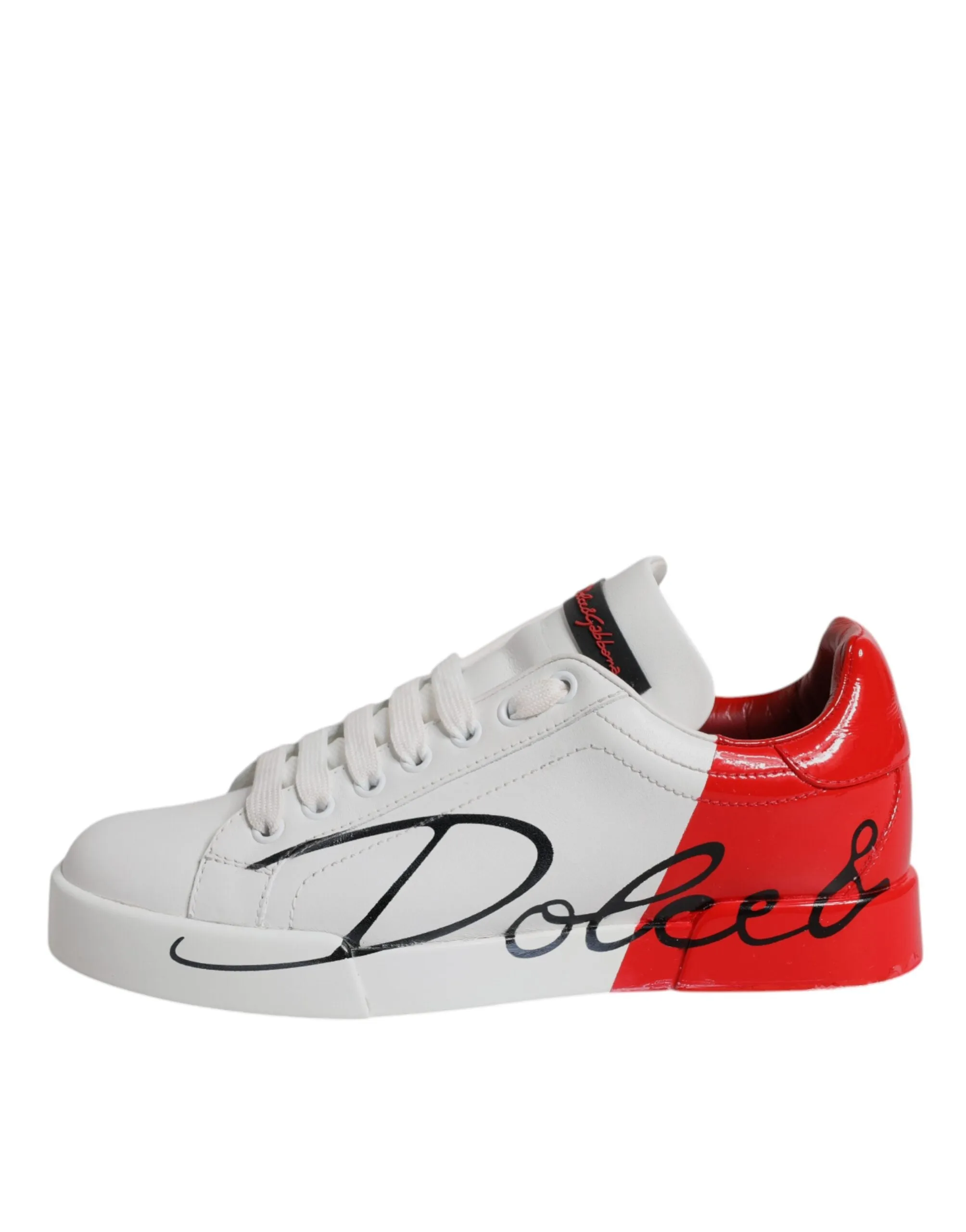 White Red Leather Logo Low Top Sneakers Shoes