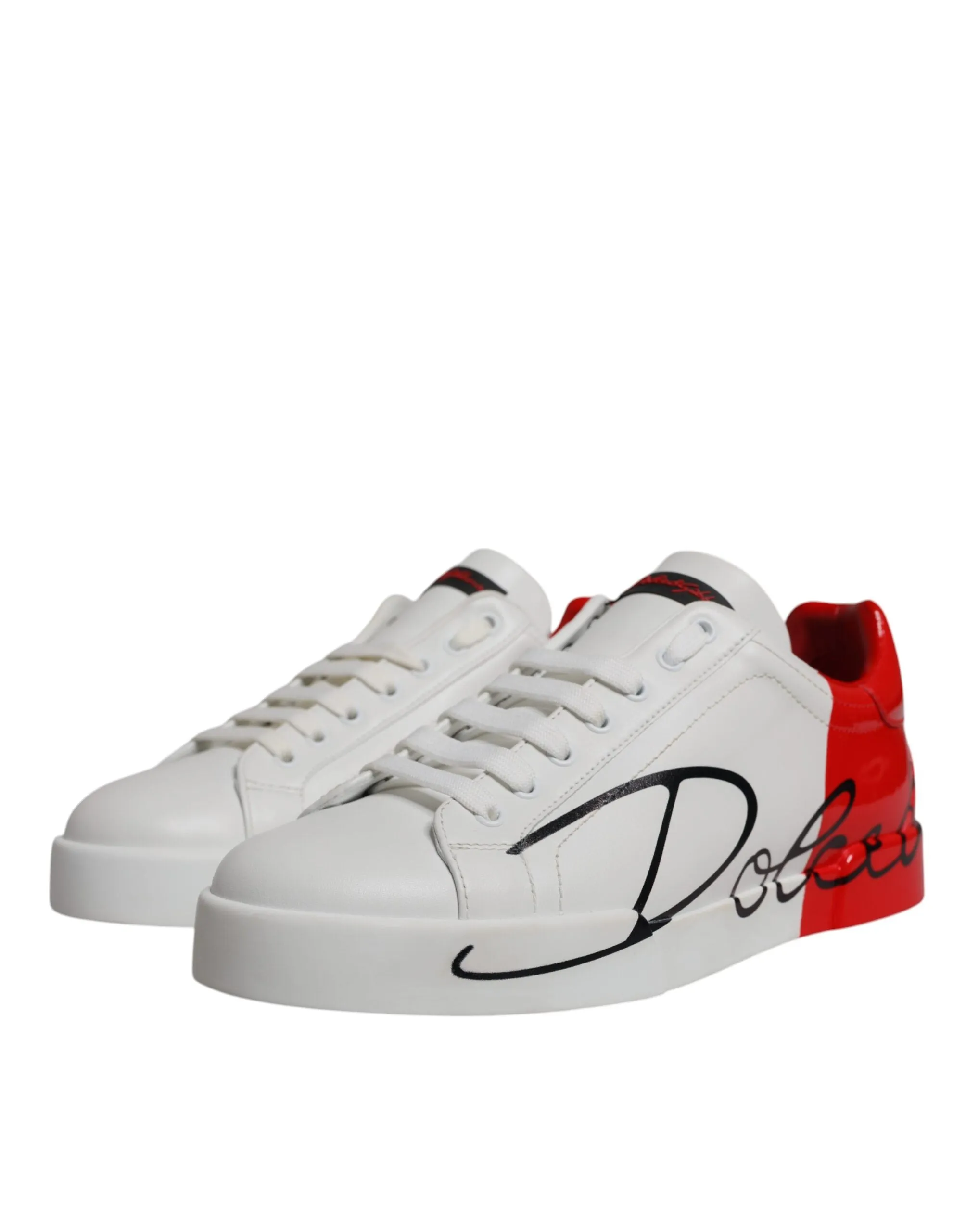 White Red Leather Logo Low Top Sneakers Shoes