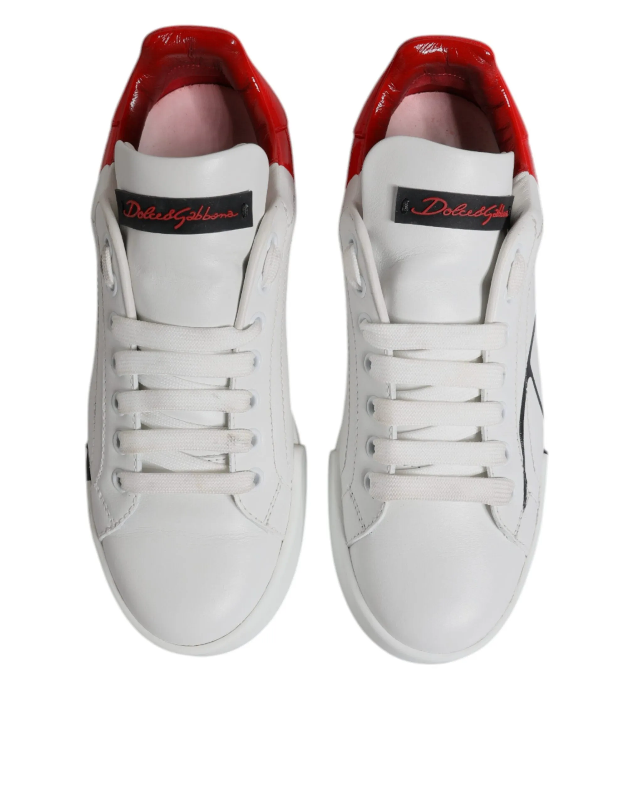 White Red Leather Logo Low Top Sneakers Shoes