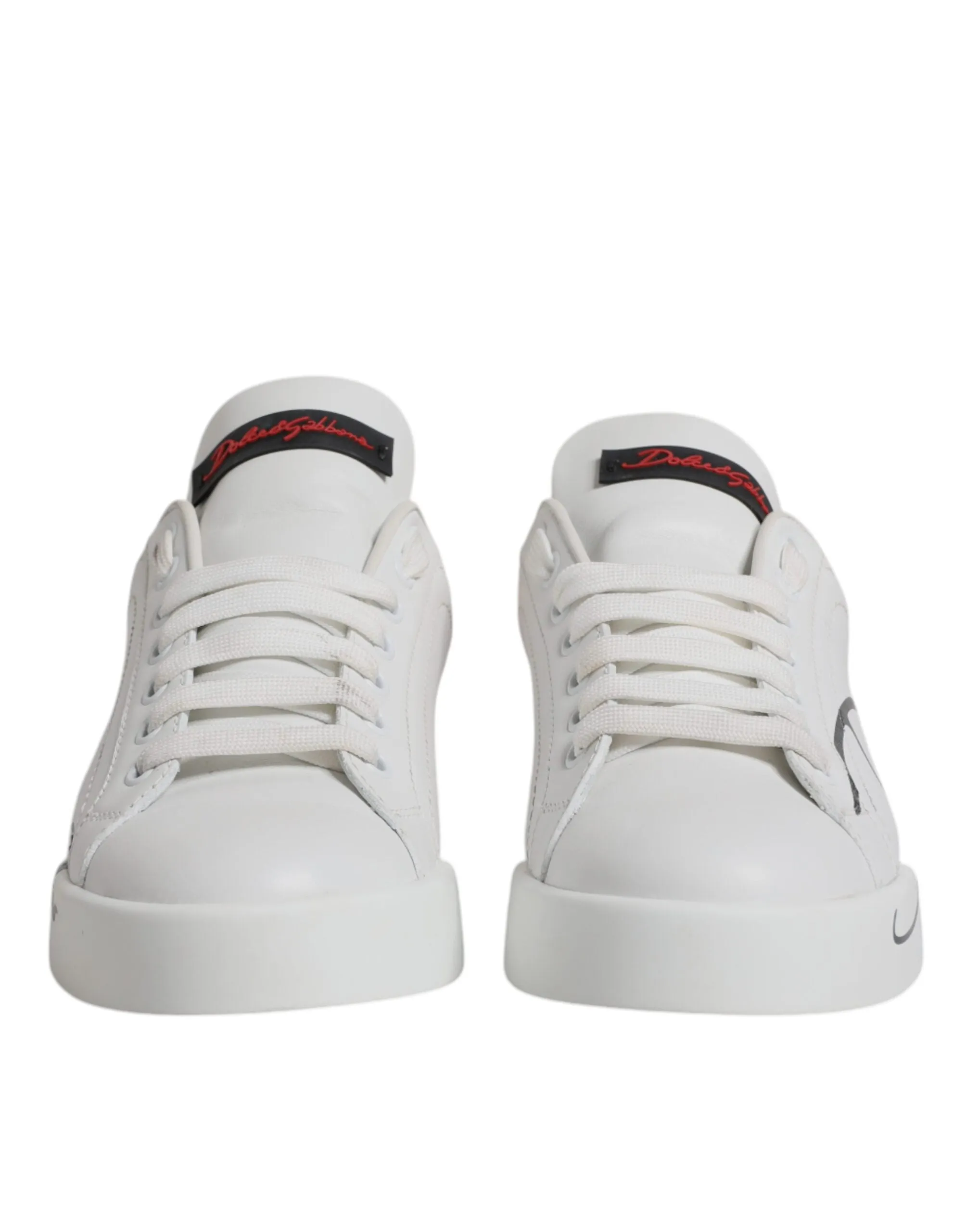White Red Leather Logo Low Top Sneakers Shoes