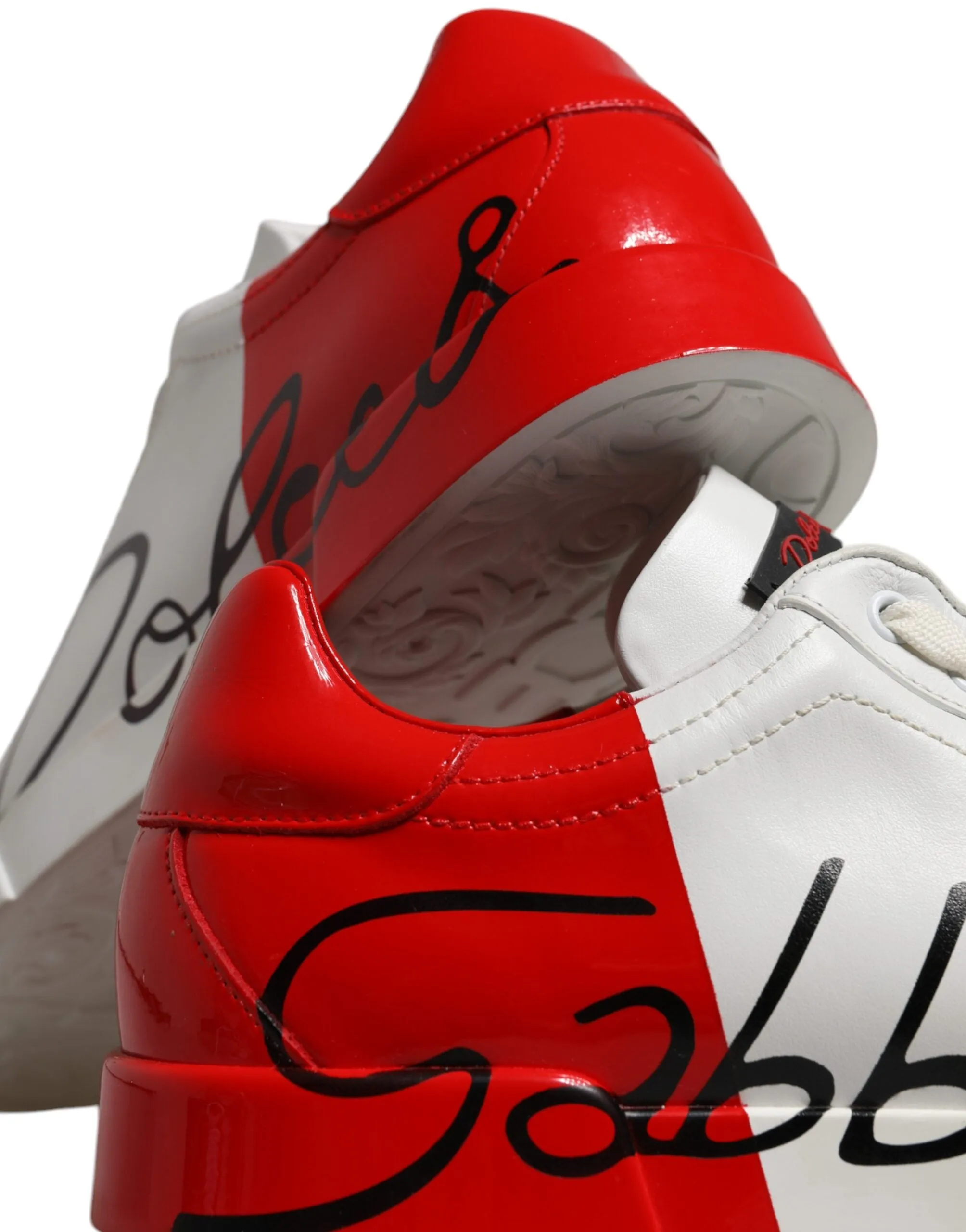 White Red Leather Logo Low Top Sneakers Shoes