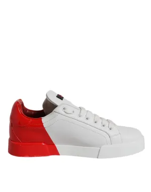White Red Leather Logo Low Top Sneakers Shoes