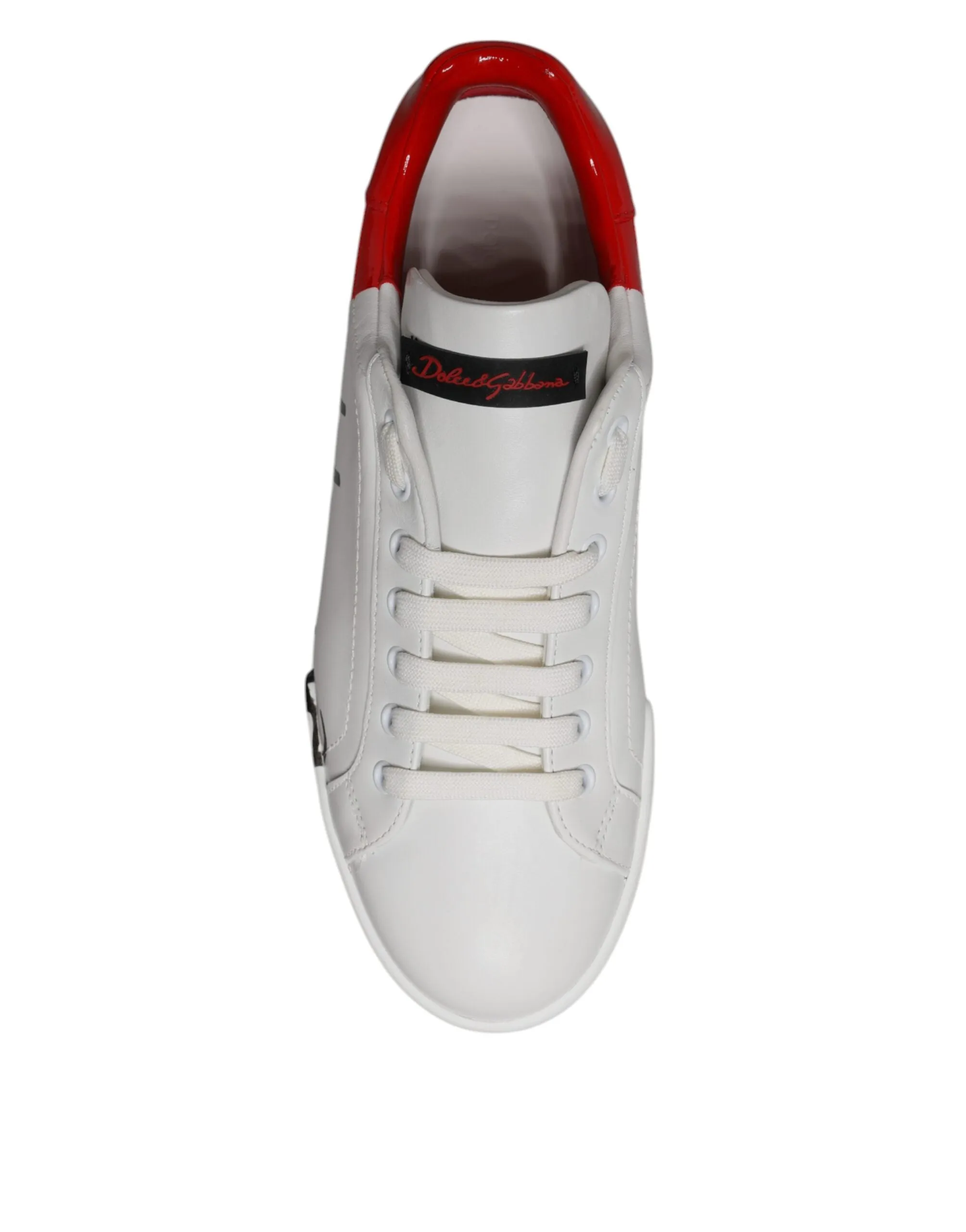 White Red Leather Logo Low Top Sneakers Shoes