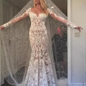 White Romantic Wedding Dresses, Long Appliques Backless Wedding Dresses Lace , WD0324
