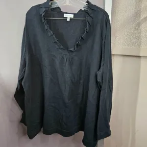 Women Sweater Top Shirt Plus 4X Black Ruffle Pull Over Thin V Neck Long Sleeve
