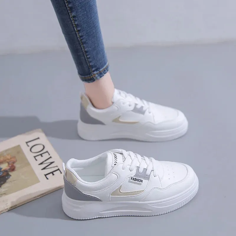 Women White Colorblock Lace-Up Front Skate High-top Sneakers