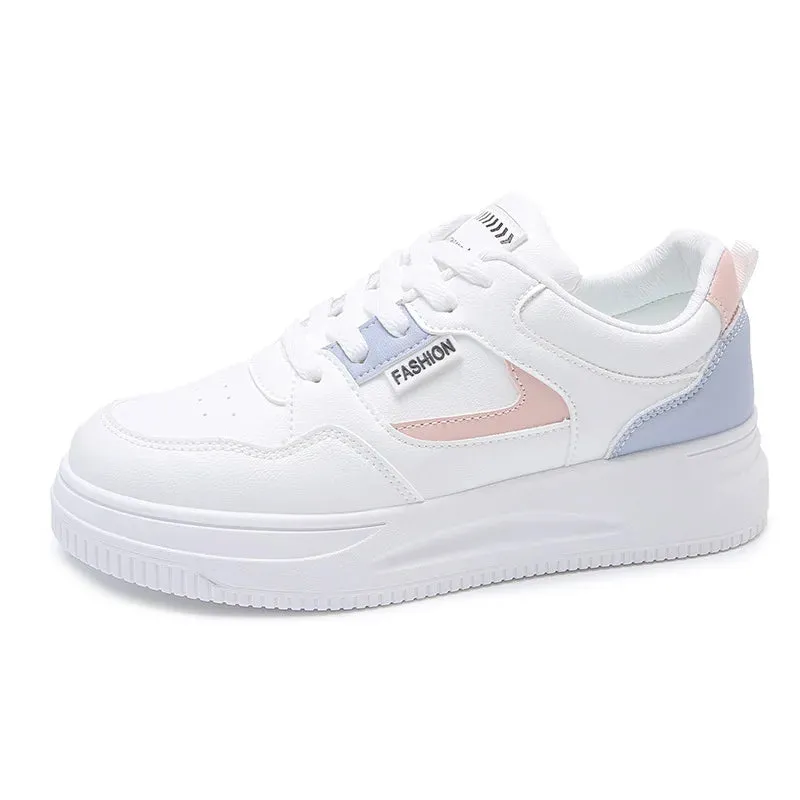Women White Colorblock Lace-Up Front Skate High-top Sneakers