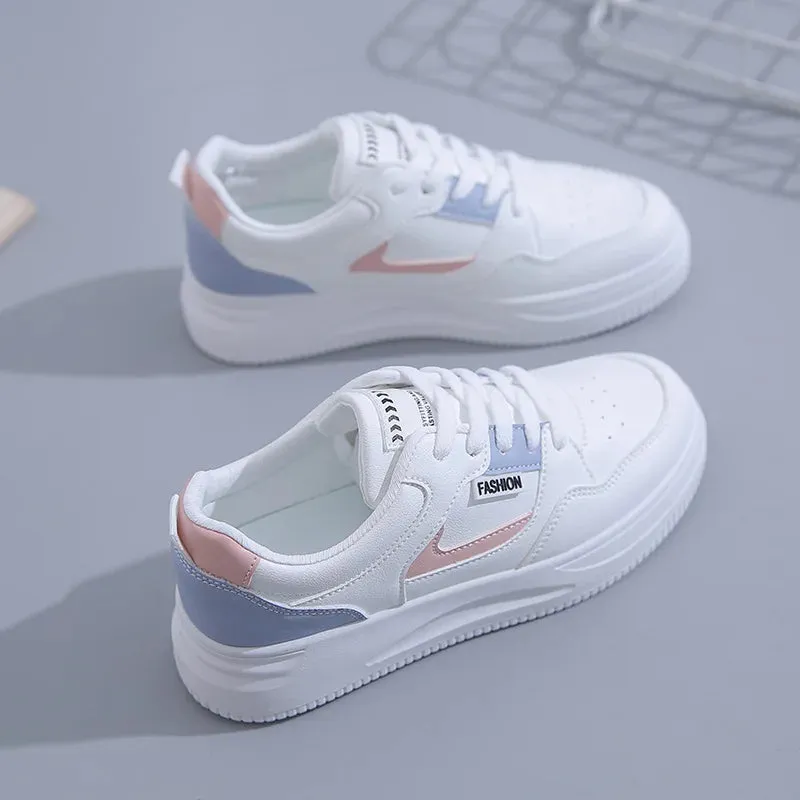 Women White Colorblock Lace-Up Front Skate High-top Sneakers