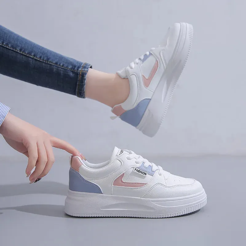 Women White Colorblock Lace-Up Front Skate High-top Sneakers