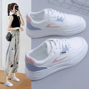 Women White Colorblock Lace-Up Front Skate High-top Sneakers