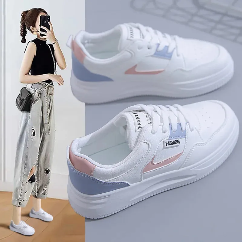 Women White Colorblock Lace-Up Front Skate High-top Sneakers