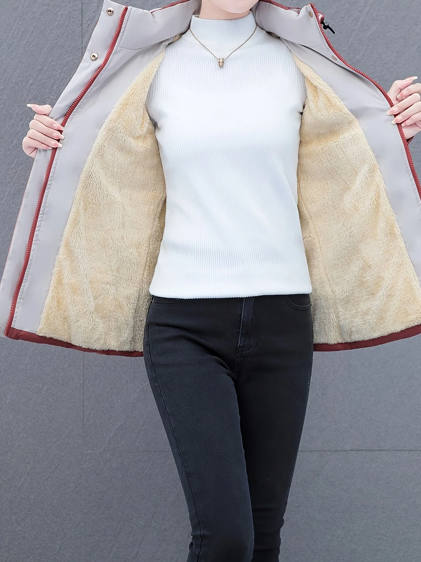 Women's Hooded Jacket - 100% Polyester Padded Warm Thickened Coat, Sports Style, Non-Stretch Fabric, Solid Color, Zipper Detail, Fall/Winter Season, Woven - Sports Hooded Puffer Jacket