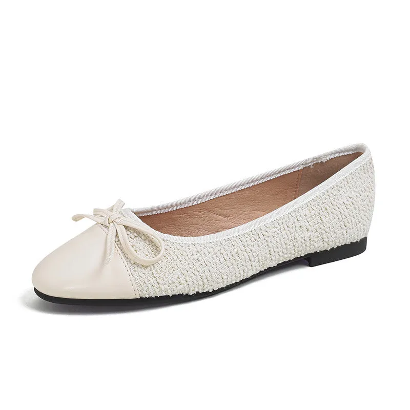 Women's Low-cut Bow Pumps Flat Bottom