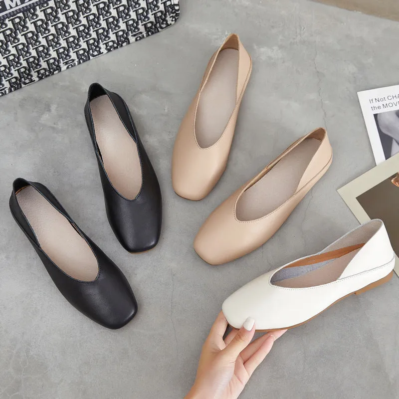 Women's Spring and Summer Genuine Leather Shoes Flat Comfortable Large Size Women's Shoes