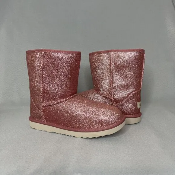 Womens UGG Boots Pink Classic Short Glitter Sparkle Sz 5 (fits 6-7 Runs Large )