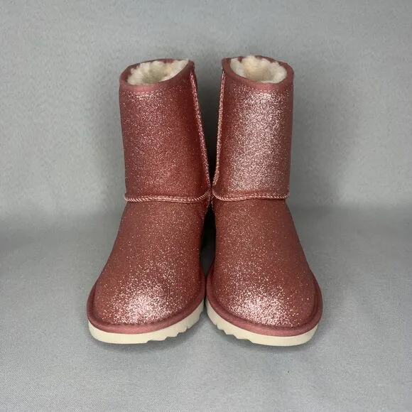 Womens UGG Boots Pink Classic Short Glitter Sparkle Sz 5 (fits 6-7 Runs Large )