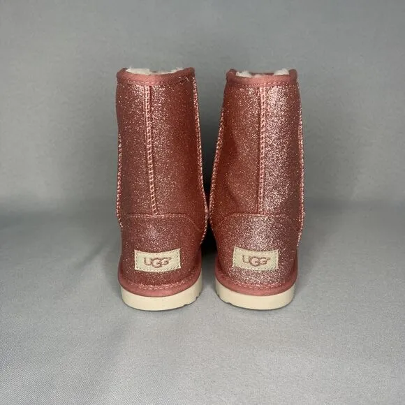 Womens UGG Boots Pink Classic Short Glitter Sparkle Sz 5 (fits 6-7 Runs Large )