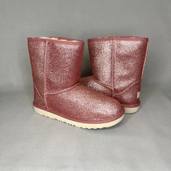 Womens UGG Boots Pink Classic Short Glitter Sparkle Sz 5 (fits 6-7 Runs Large )